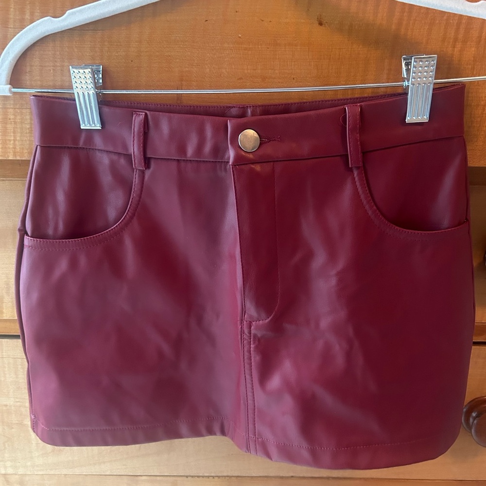 Wine Faux Leather Mini Skirt